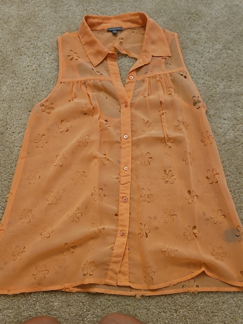 Charlotte Russe Sheer Sleeveless Button-Up Top in Coral Orange
